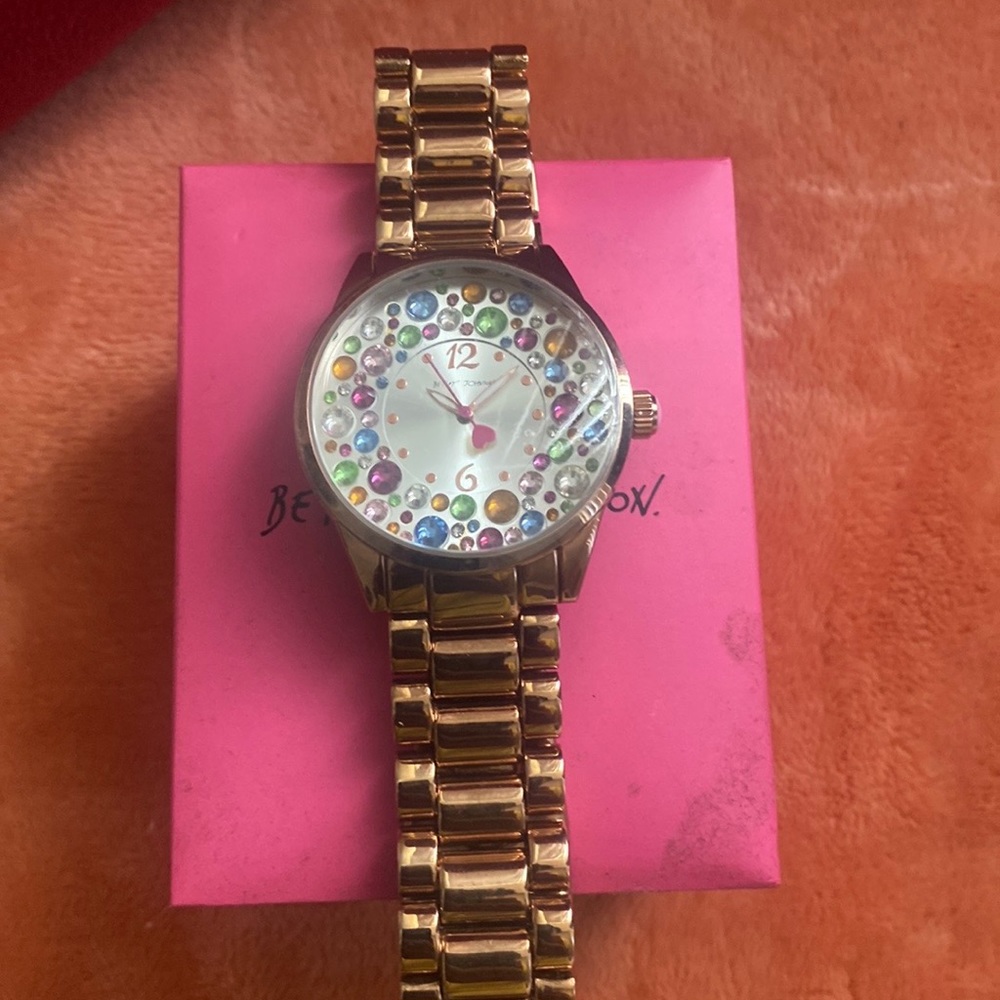 VINTAGE LIKE NEW Betsy Johnson Multi Colored Jeweled  Watch.